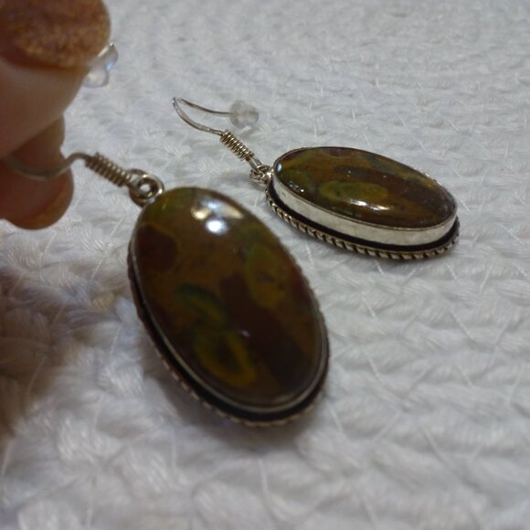 Natural BLOODSTONE Sterling 925 Dangle Earrings Handmade #946C - Picture 3 of 3